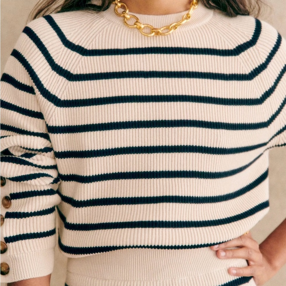 Sezane SAMI Navy and Ecru Stripe Sweater